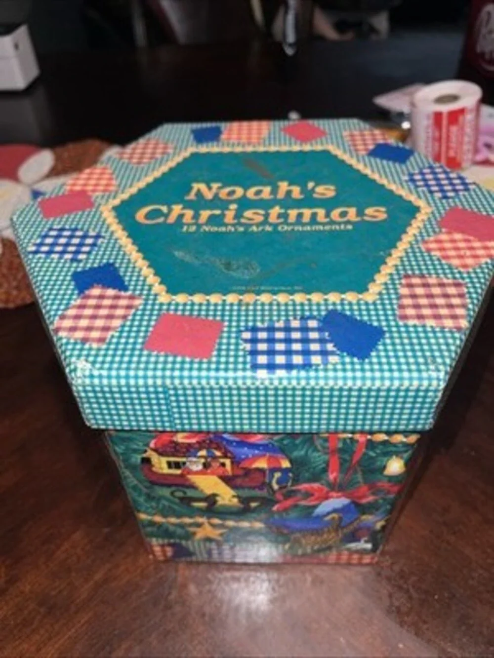 Noahs Ark Christmas Ornaments Decoupage in Original Box Set of 12 Vintage 1996